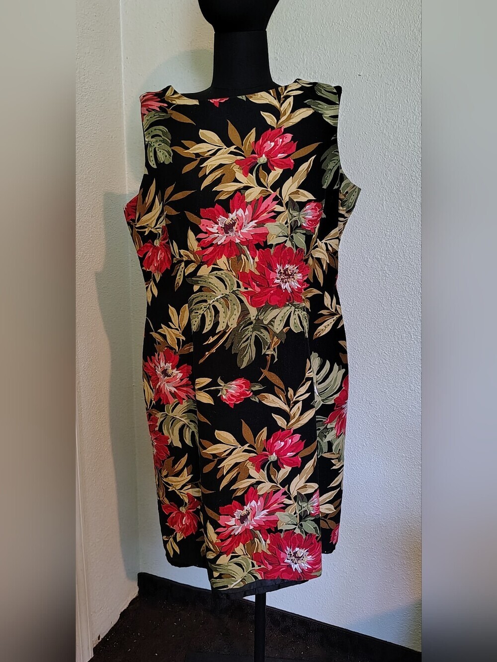 Jessica Howard Beaded Black Sleeveless Midi Dress Red Floral Women Petite 16